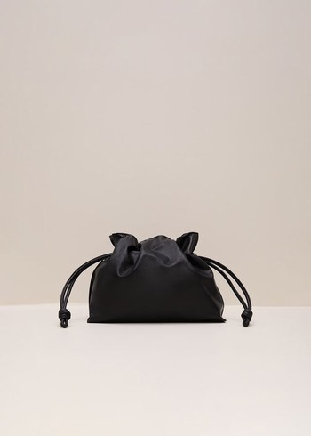 Phase Eight Black Leather Drawstring Soft Pouch Bags Black Australia | VH7285960